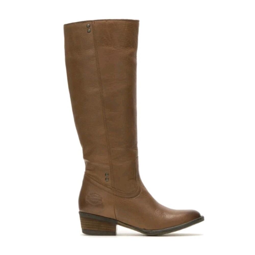 Harley Davidson Lorene 14" Boots 7 Tan Leather Western Moto 98668-25L New Box